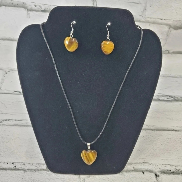 Tigers Eye Heart Earring and Necklace Set - Picture 5 of 8